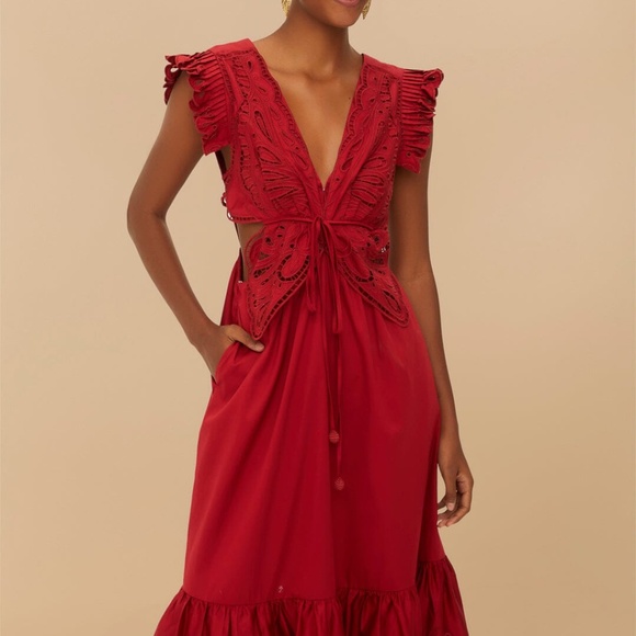 Farm Rio Red Butterfly Cut-Out Midi Dress - Picture 3 of 9
